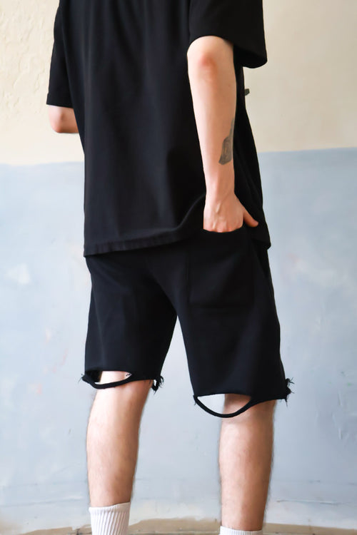 Distressed Pintuck Short in Black