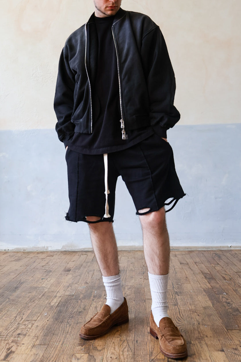 Distressed Pintuck Short in Black